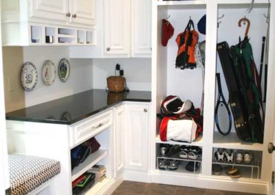 mudroom garage white cabinets