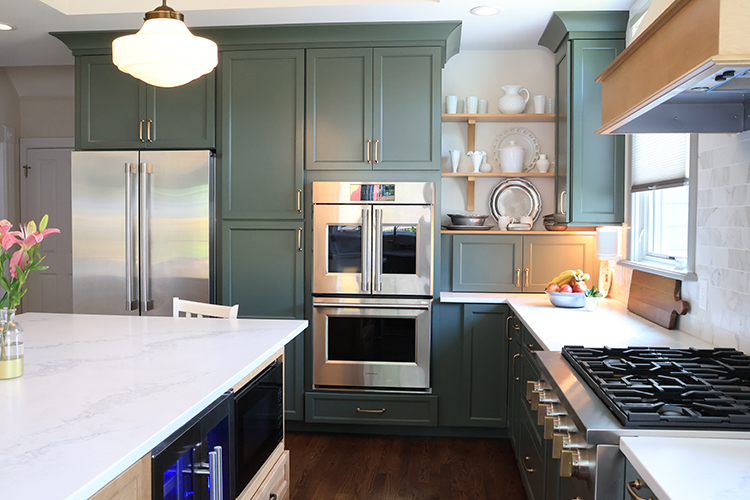 kitchen addition green cabinets