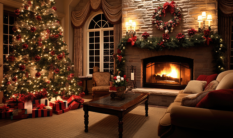 Christmas tree in traditional living room