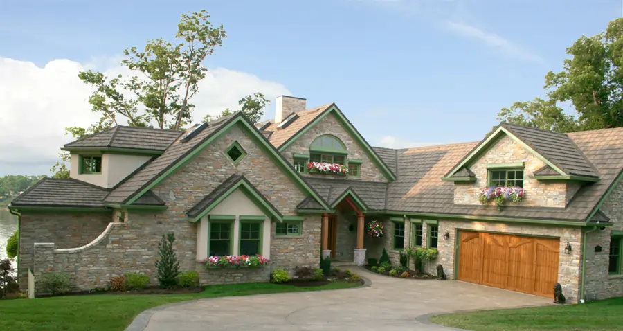 Custom home build by Agape Construction, featuring sunny green tones.