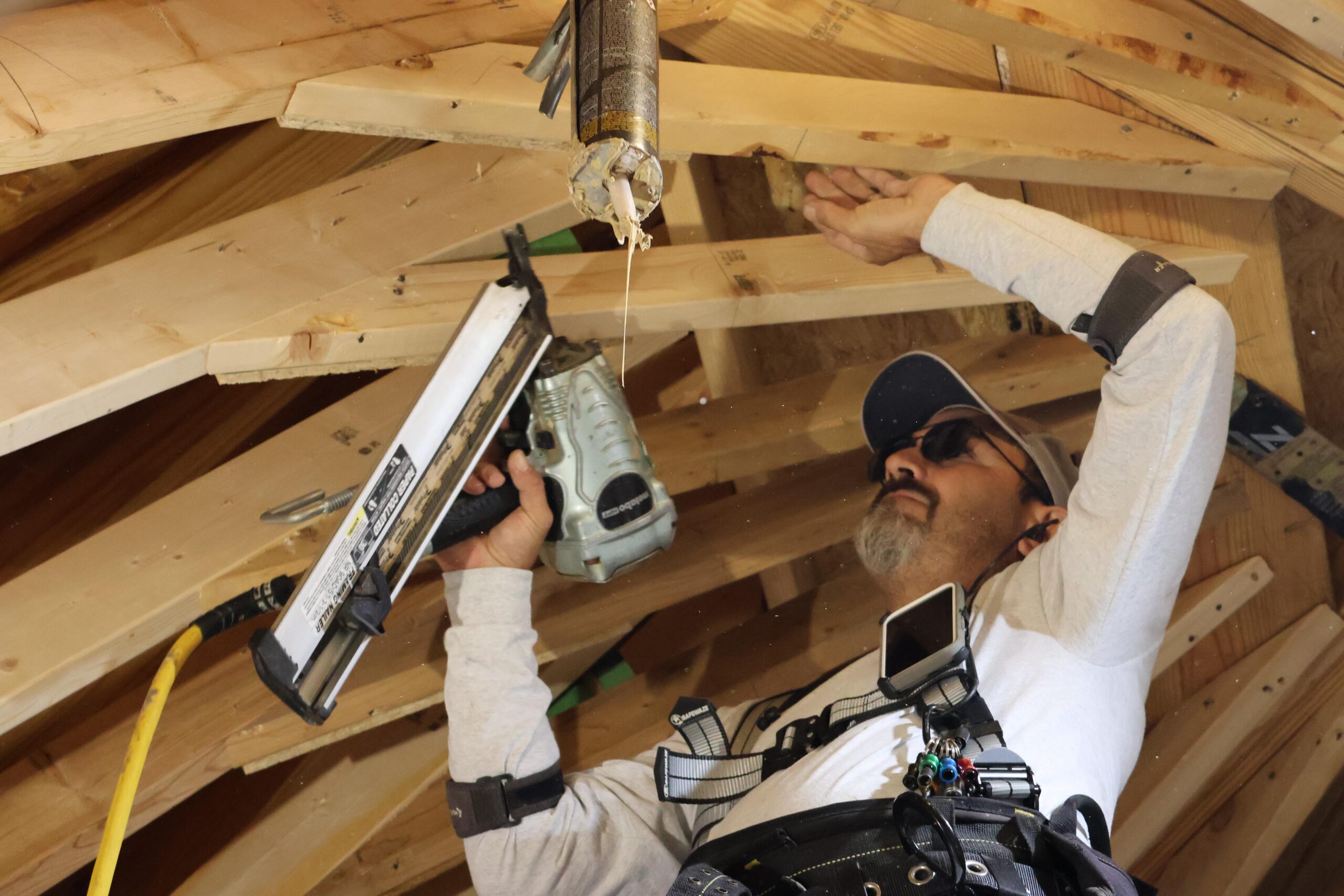 Lead Carpenter framing rotunda in home addition