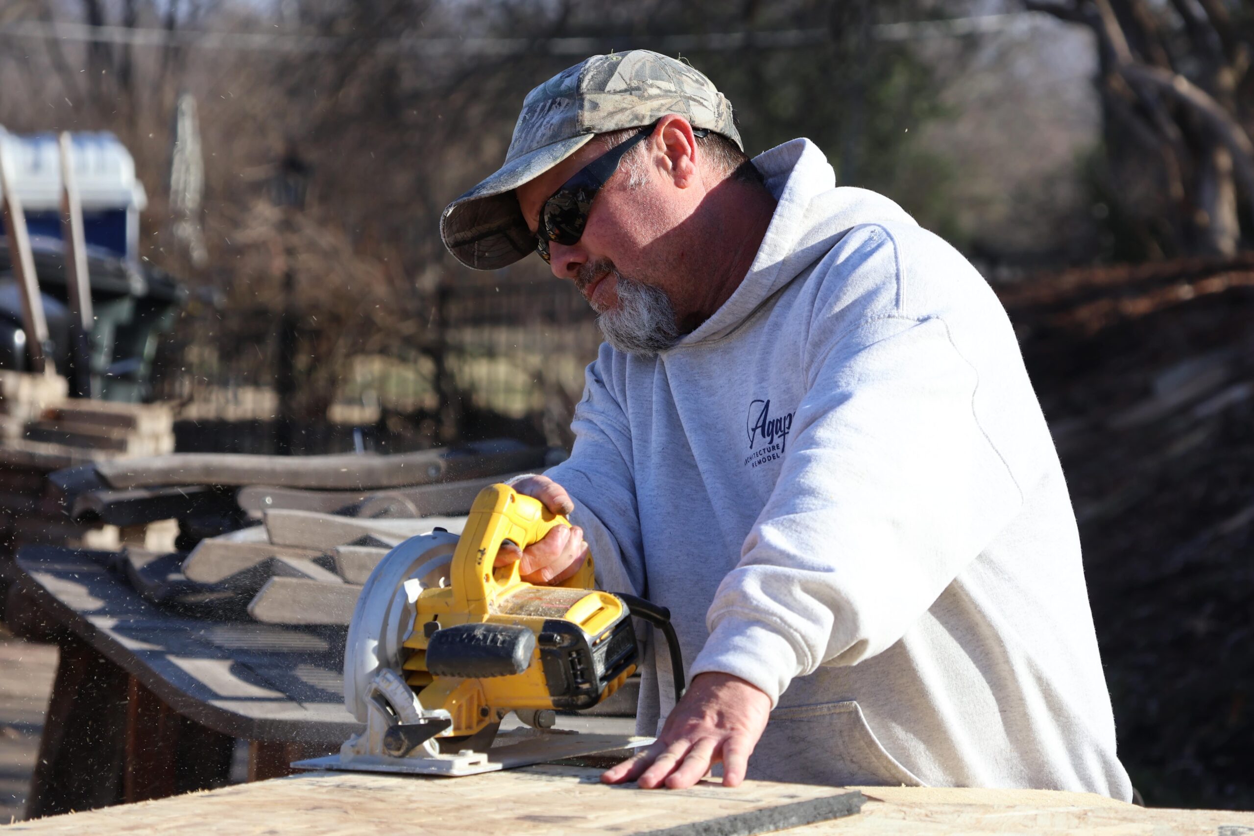 framing carpenter at work on construction site