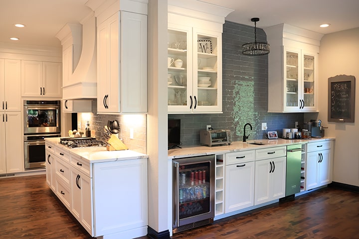 remodeled kitchen features serving banquet for entertaining