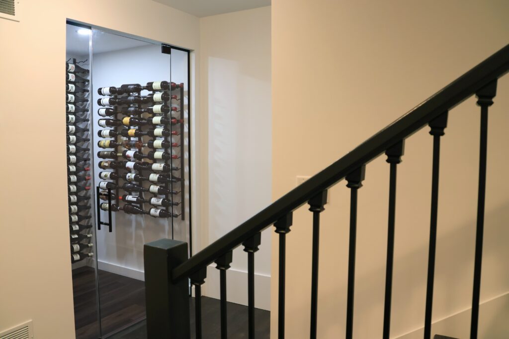 new wine cellar in basement where elevator shaft was