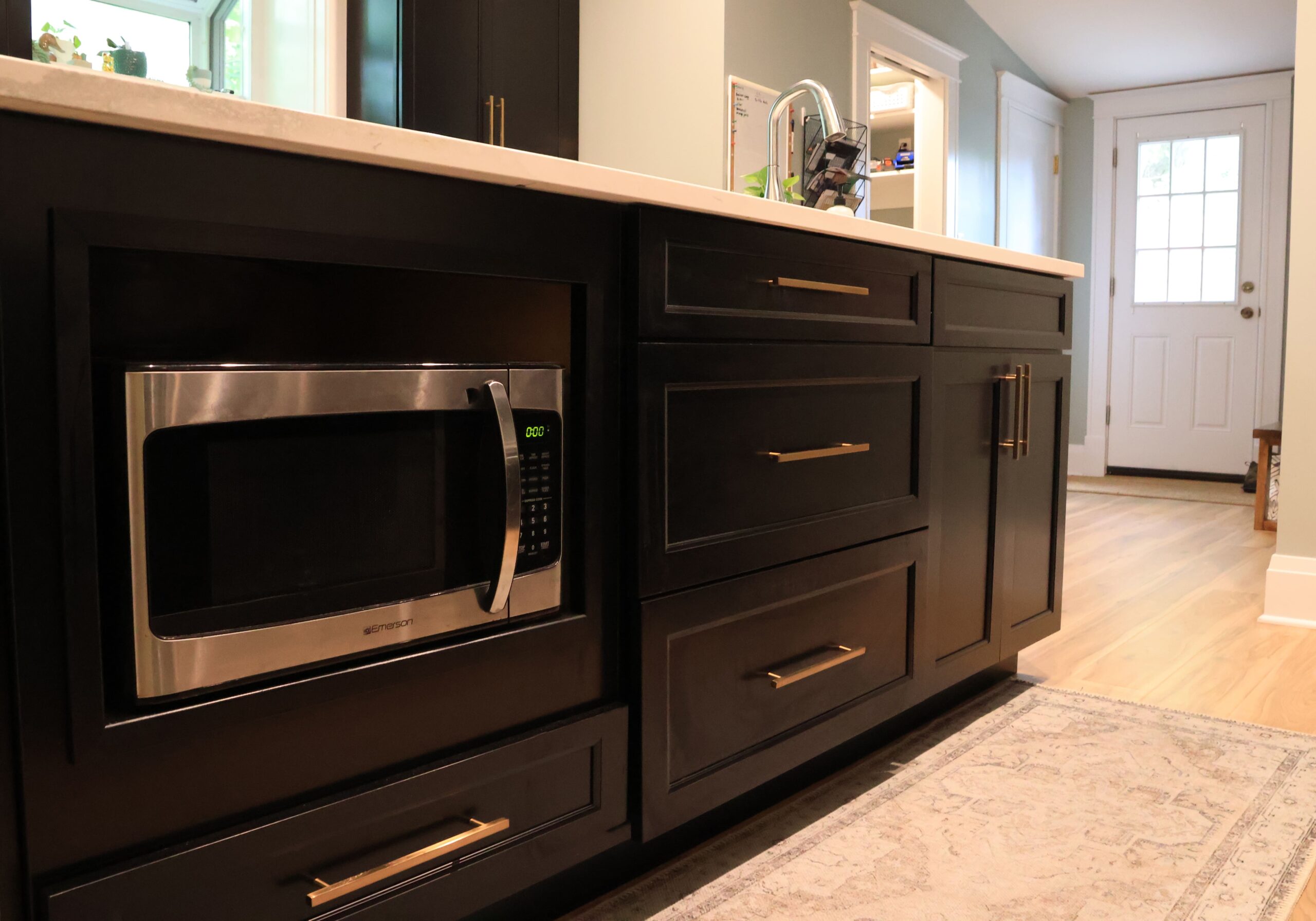 black cabinets kitchen island gold handles