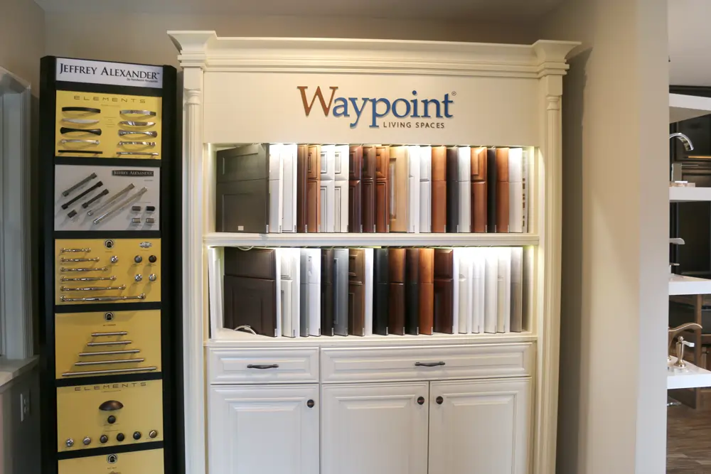 designer waypoint cabinet samples at Agape Construction Kirkwood Design Center