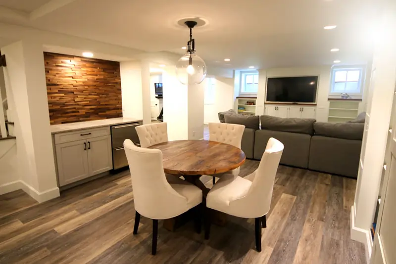 basement table woodwork stylized furniture selections by Agape Construction