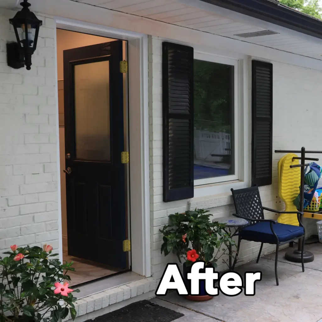 exterior door from newly remodeled bathroom to pool
