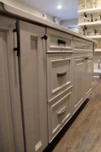 variety of cabinet pulls on display Agape Kirkwood showroom