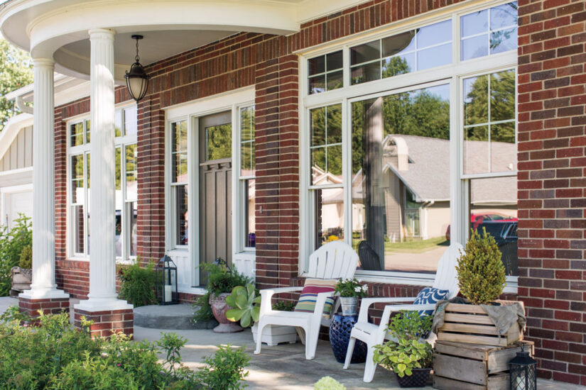 classic front porch entrance round windows pella