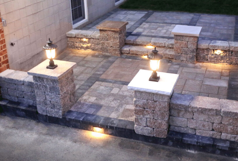 patio selections center lit night grey concrete stonework masonry