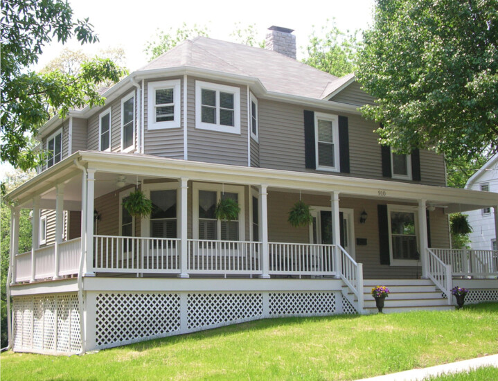 rounded grey addition big windows large front porch deck