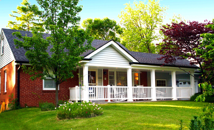 front porch elegant design white columns brick