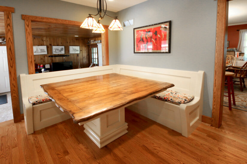 kitchen breakfast banquette table dining wood cedar