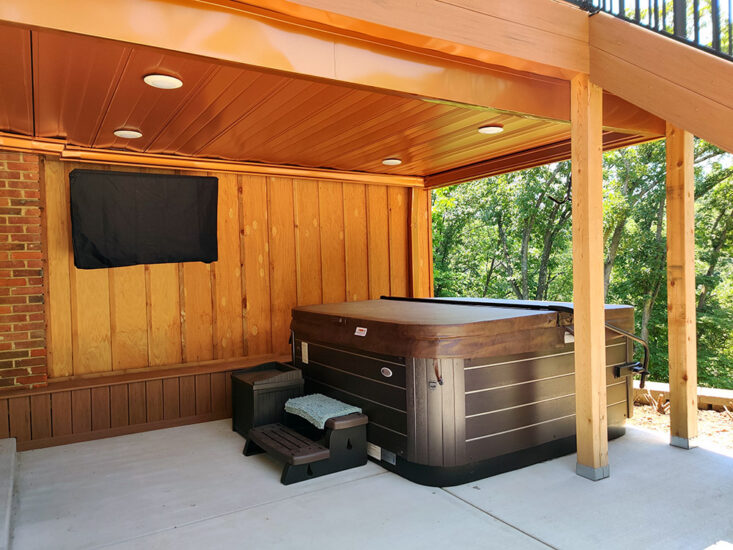 patio concrete wood hot tub outdoor
