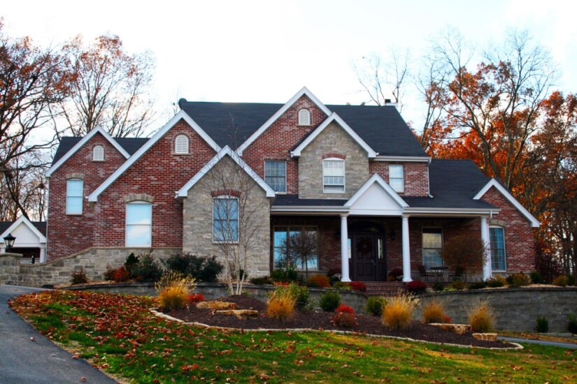 brickwork autumn multitiered roof gables