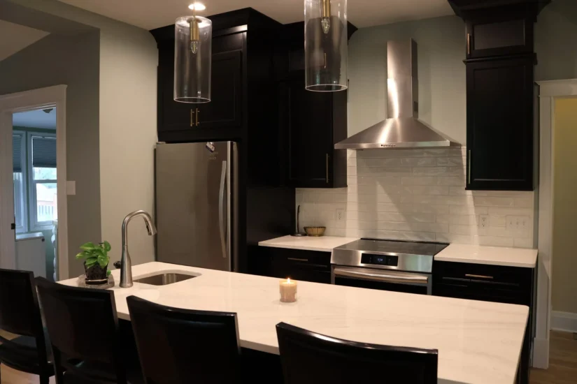black cabinetry open kitchen