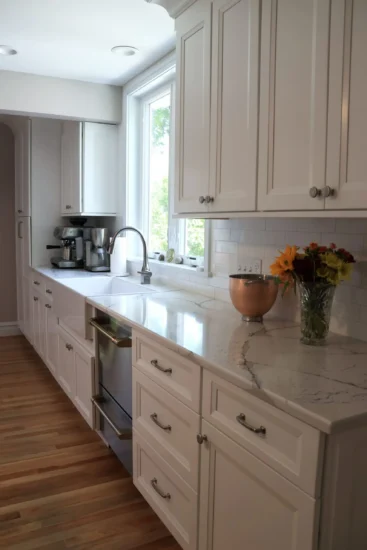 open and bright white kitchen