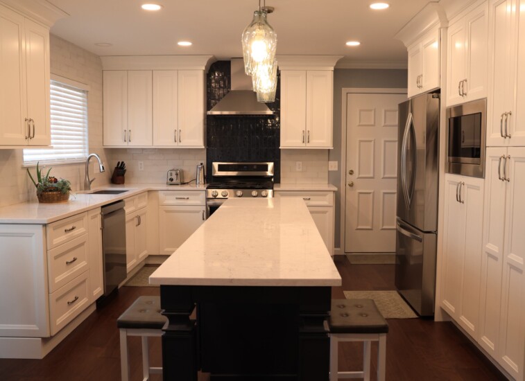 white and blue kitchen