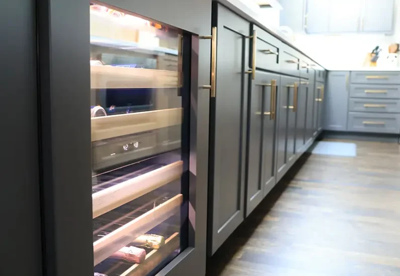 grey cabinetry in kitchen addition