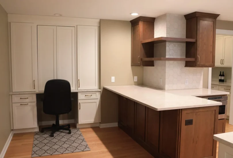 two toned kitchen with office