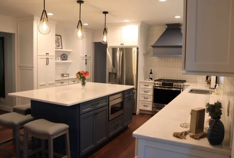 two toned kitchen remodel white and blue