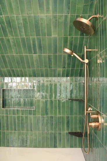 green tiled shower