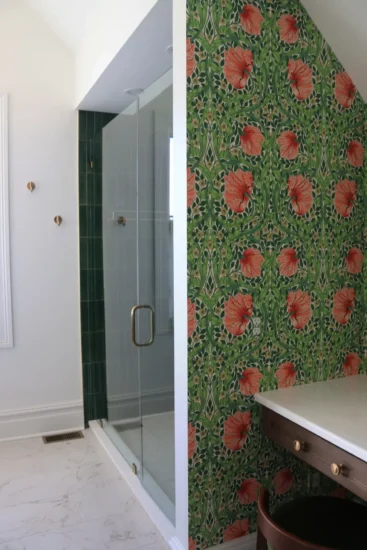 makeup area and shower