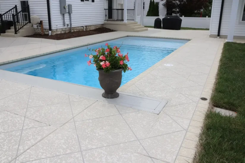 pool new stamped concrete surround