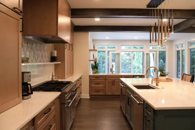 kitchen opens to sunroom