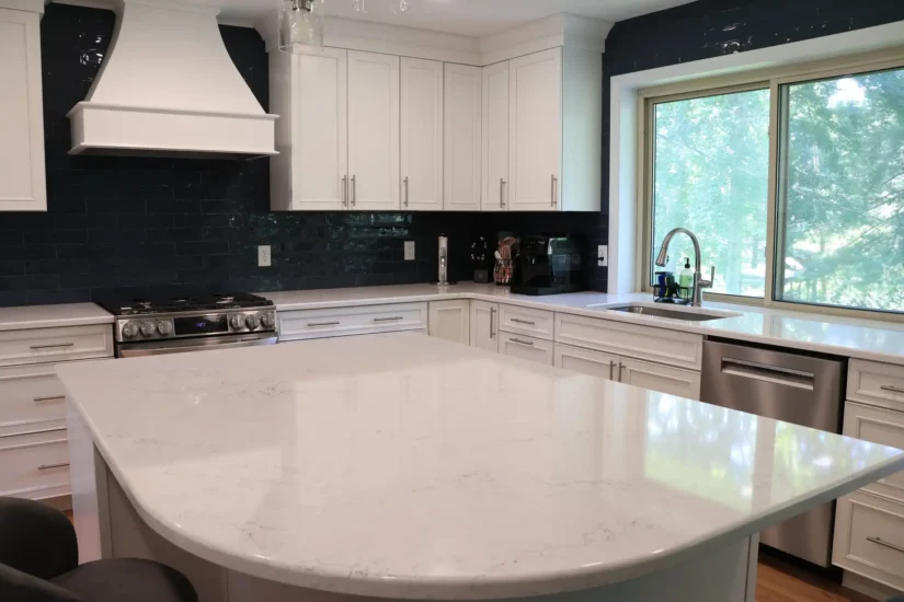 white and blue kitchen remodel Agape