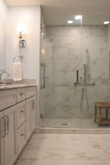 primary bathroom vanity and shower